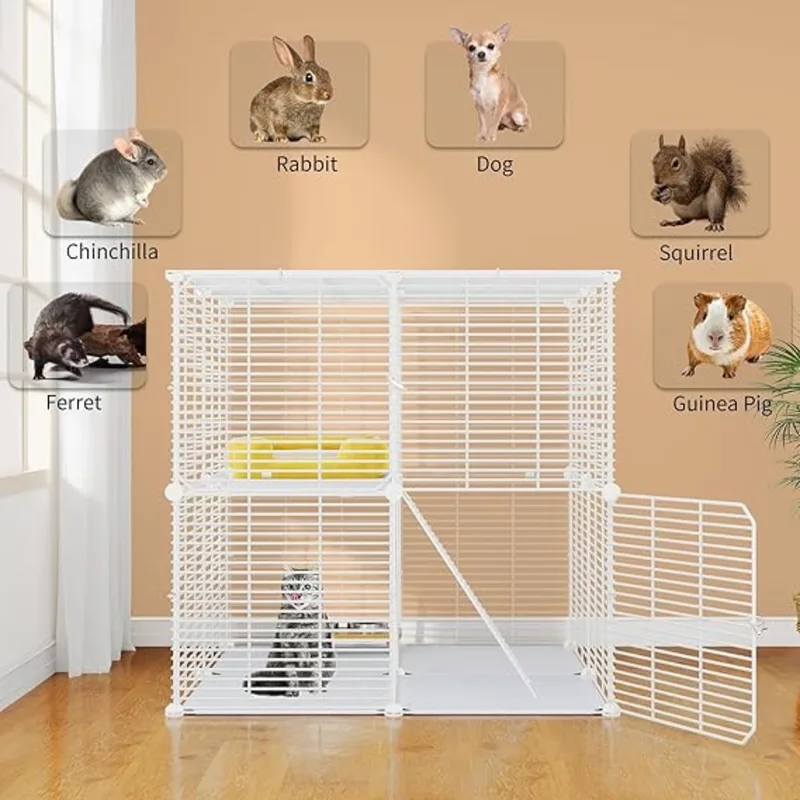 Kattenkooi - Kattenren - Kattenbench - Kattenkooi voor Binnen en Buiten - Kattenkooi Binnen - Kattenverblijf Buiten - Kat Kooi - Kattenhuis - Kattenvoliere - Bench Kat de Equivera en Blanc – photo produit
