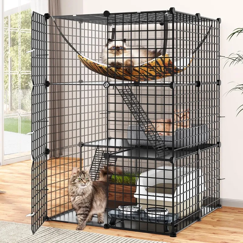 Kattenkooi - Kattenren - Kattenbench - Kattenkooi voor Binnen en Buiten - Kattenkooi Binnen - Kattenverblijf Buiten - Kat Kooi - Kattenhuis - Kattenvoliere - Bench Kat by Equivera in Black – product photo