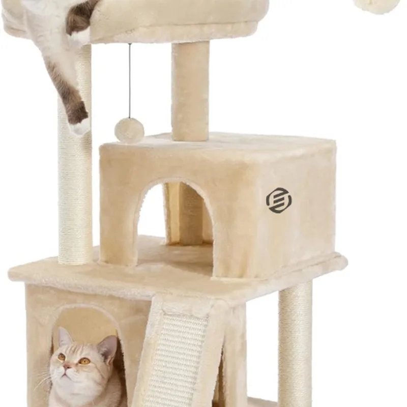 Kattenpaal met Slaapplek - Kattenpaal - Kattentoren - Krabpaal voor Katten - Kattenbed de Equivera en Blanc – photo produit
