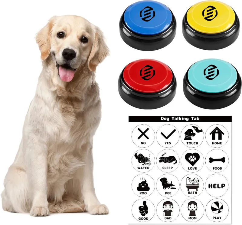 Praatknop - Dogbutton - Dogbuttons - Praatknoppen - Praat knop - Praatknop hond - Praatknop voor honden - Voice Recorder - Met opname functie - Hondentrainer - Hondentraining - Training voor Honden - Hondenspeelgoed - Hondenintelligentie by Equivera in Multicolour – product photo