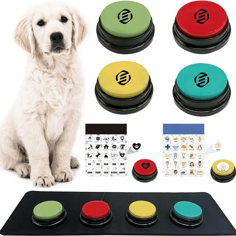 Praatknop - Dogbutton - Dogbuttons - Praatknoppen - Praat knop - Praatknop hond - Praatknop voor honden - Voice Recorder - Met opname functie - Hondentrainer - Hondentraining - Training voor Honden - Hondenspeelgoed - Hondenintelligentie de Equivera en Multicolore – photo produit