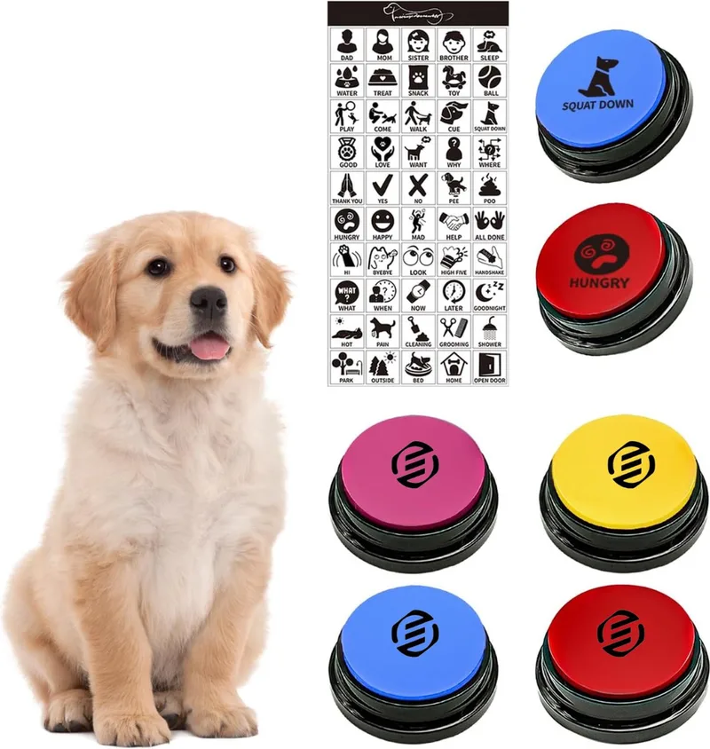 Praatknop - Dogbutton - Dogbuttons - Praatknoppen - Praat knop - Praatknop hond - Praatknop voor honden - Voice Recorder - Met opname functie - Hondentrainer - Hondentraining - Training voor Honden - Hondenspeelgoed - Hondenintelligentie von Equivera in Mehrfarbig – Produktfoto