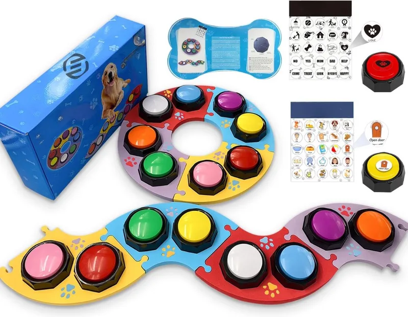 Praatknop - Dogbutton - Dogbuttons - Praatknoppen - Praat knop - Praatknop hond - Praatknop voor honden - Voice Recorder - Met opname functie - Hondentrainer - Hondentraining - Training voor Honden - Hondenspeelgoed - Hondenintelligentie de Equivera en Multicolore – photo produit