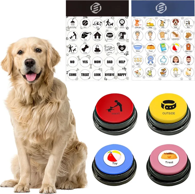 Praatknop - Dogbutton - Dogbuttons - Praatknoppen - Praat knop - Praatknop hond - Praatknop voor honden - Voice Recorder - Met opname functie - Hondentrainer - Hondentraining - Training voor Honden - Hondenspeelgoed - Hondenintelligentie von Equivera in Mehrfarbig – Produktfoto