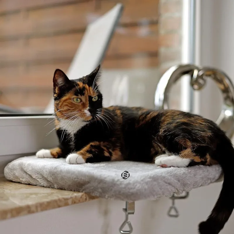 Vensterbank Kussen Kat - Hangmat Kat - Kattenmand Raam - Windowchiller de Equivera en Gris clair – photo produit