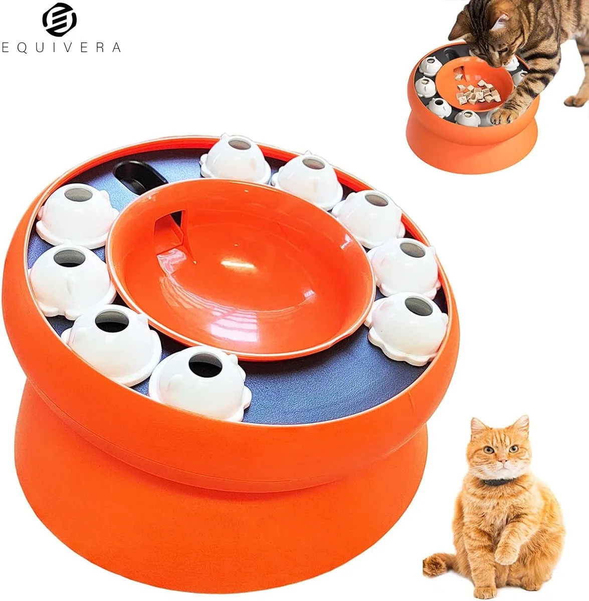 Voerpuzzel Kat - Katten Voerpuzzel - Anti Schrokbak Kat - Slowfeeder Kat de Equivera en Orange – photo produit