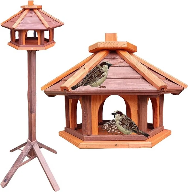 Vogelhuisje - Voederhuisje op Paal - Vogelhuisje op Voet - Voederhuisje voor Vogels Staand von Equivera in Braun – Produktfoto