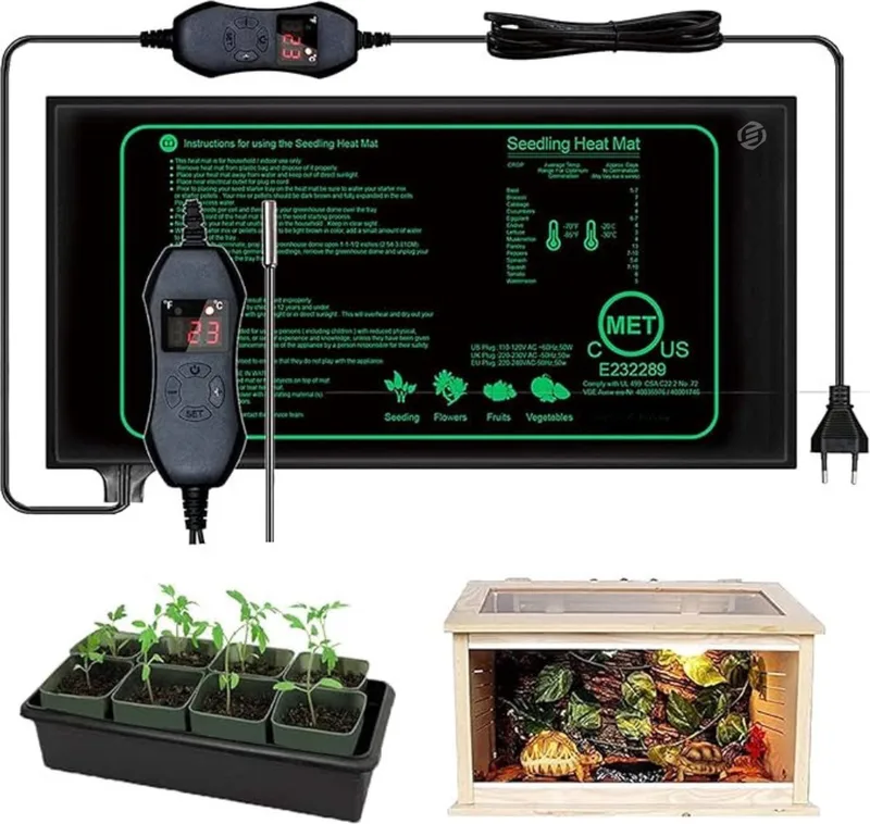 Warmtemat Planten - Met Thermostaat - 25 x 52 cm - 50W - Waterdicht - Kweekmat - Kweekmat verwarmingsmat - Warmtemat Planten Kweken - Verwarmingsmat Planten - Propagator by Equivera in Black, Green – product photo