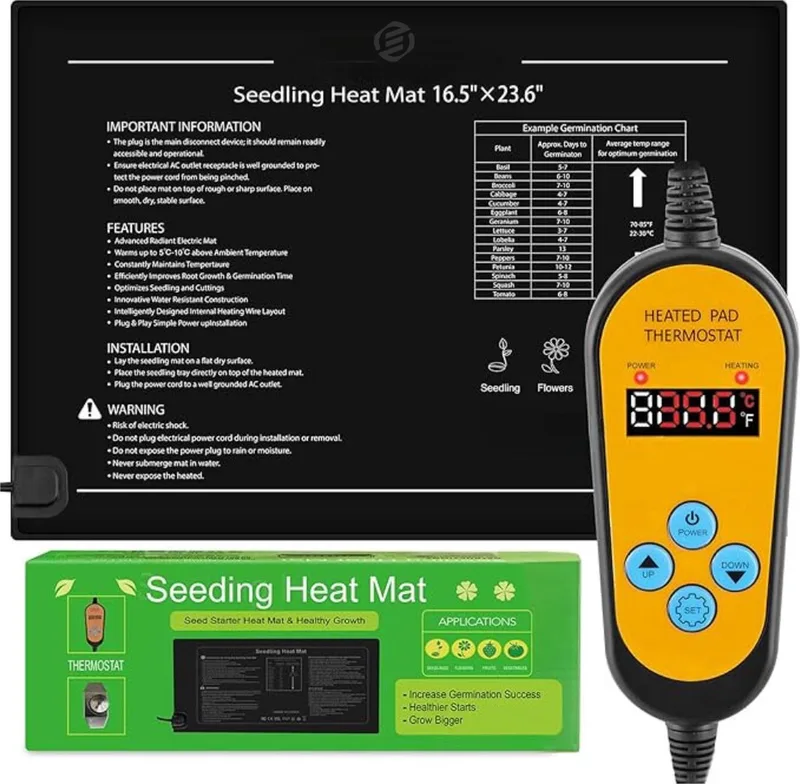 Warmtemat Planten - Met Thermostaat - 42 x 60 cm - 5 tot 45 °C - Waterdicht - Kweekmat - Kweekmat verwarmingsmat - Warmtemat Planten Kweken - Verwarmingsmat Planten - Propagator - Warmtemat Terrarium by Equivera in Yellow – product photo