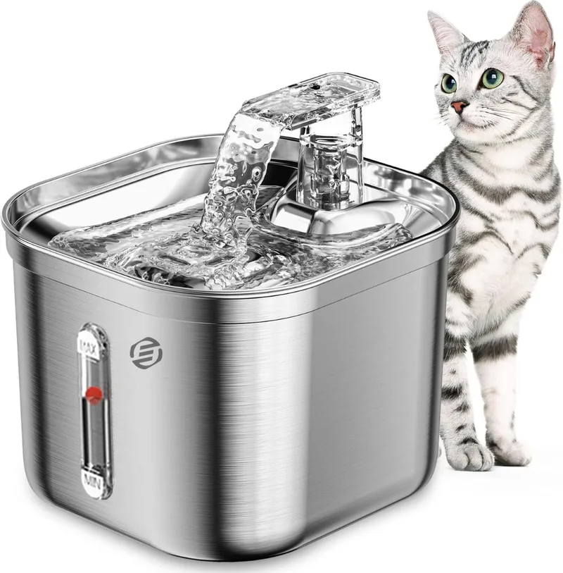 Waterfontijn Katten - Waterfontein Kat - Kattenfontein - Drinkfontijn Katten - Drinkfontein Kat von Equivera in Silber – Produktfoto