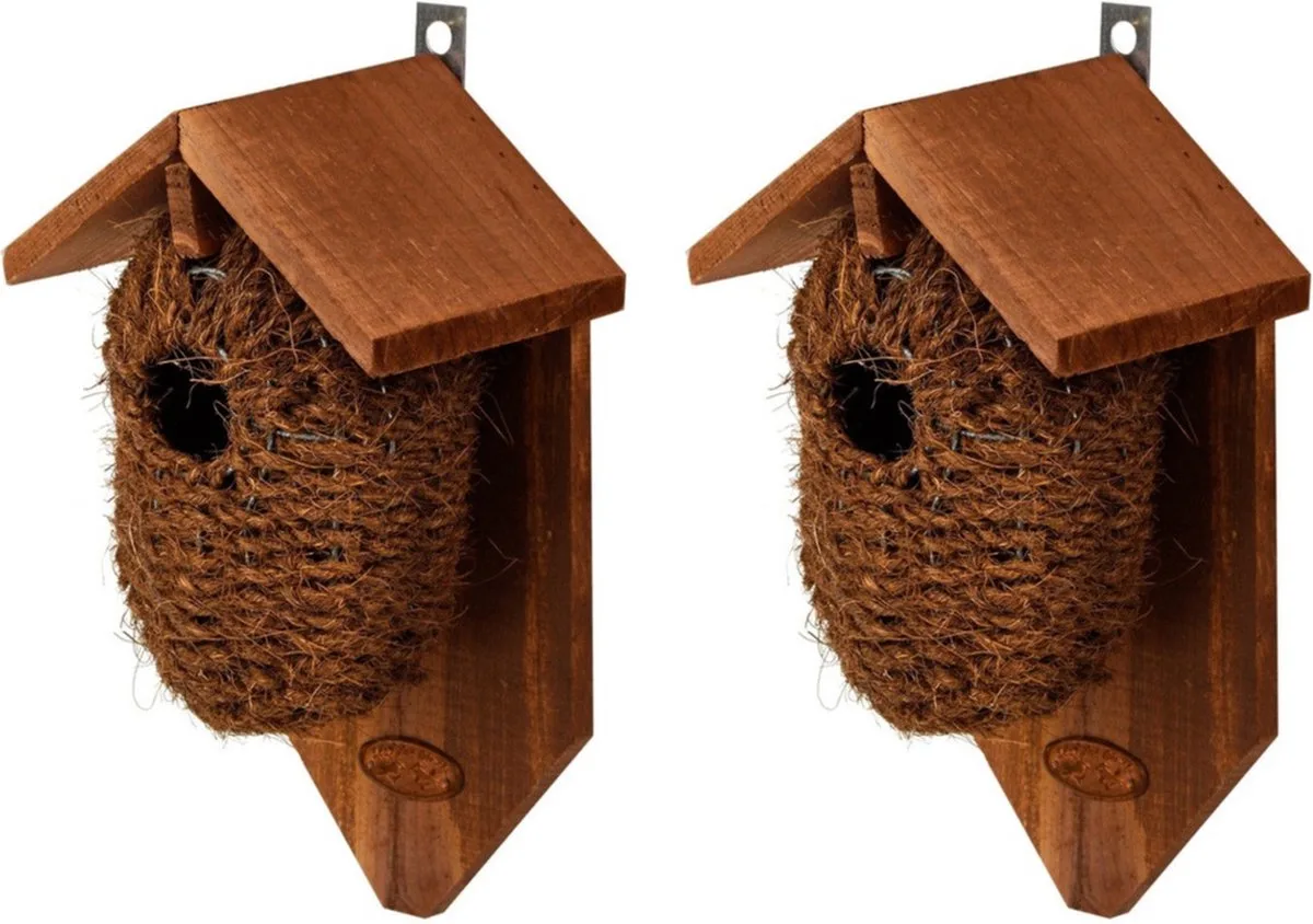 2x stuks houten vogelhuisjes/nestbuidels kokos 26 cm by Esschert Design in Brown – product photo