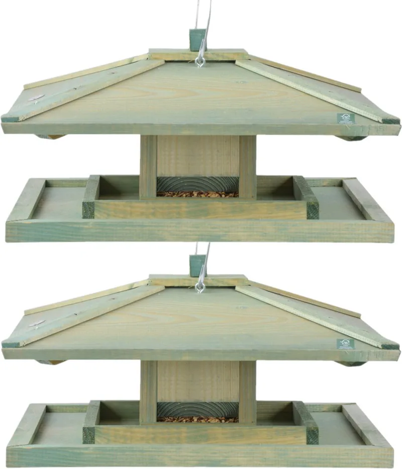 2x stuks japans vogelhuisje/voedersilo hout 38 cm - Vogelvoederhuisje - Vogelvoer - Vogel voederstation de Esschert Design en Beige – photo produit