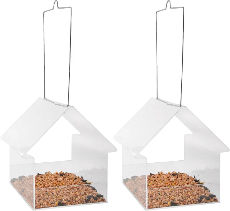2x stuks vogelhuisje/voedertafel kunststof 15 cm - Vogelvoederhuisje - Vogelvoer - Vogel voederstation de Esschert Design en Transparent – photo produit