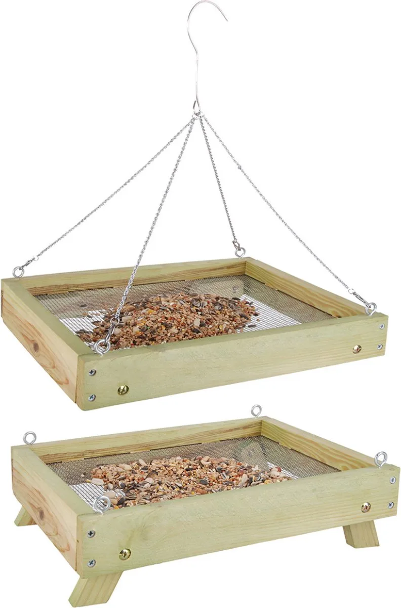 2x stuks vogelvoedertafel hout staand en hangend 35 cm - Vogelvoederhuisje - Vogelvoer - Vogel voederstation de Esschert Design en Marron – photo produit