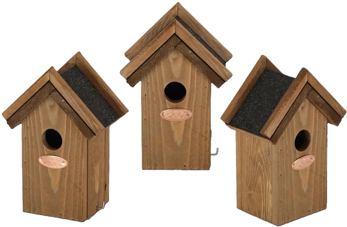 3x Houten vogelhuisjes met bitumen dakje 16x22 cm by Esschert Design in Multicolour – product photo