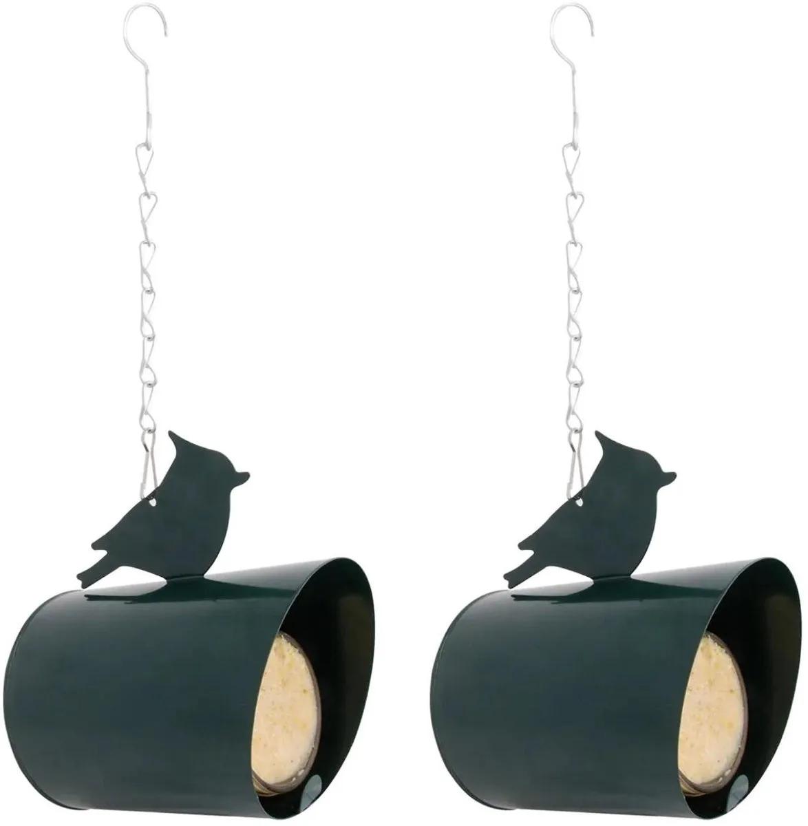 Best for Birds vogelpindakaashuisje - 2x - metaal - donkergroen - 15 cm - buitenvogels by Esschert Design in Green – product photo