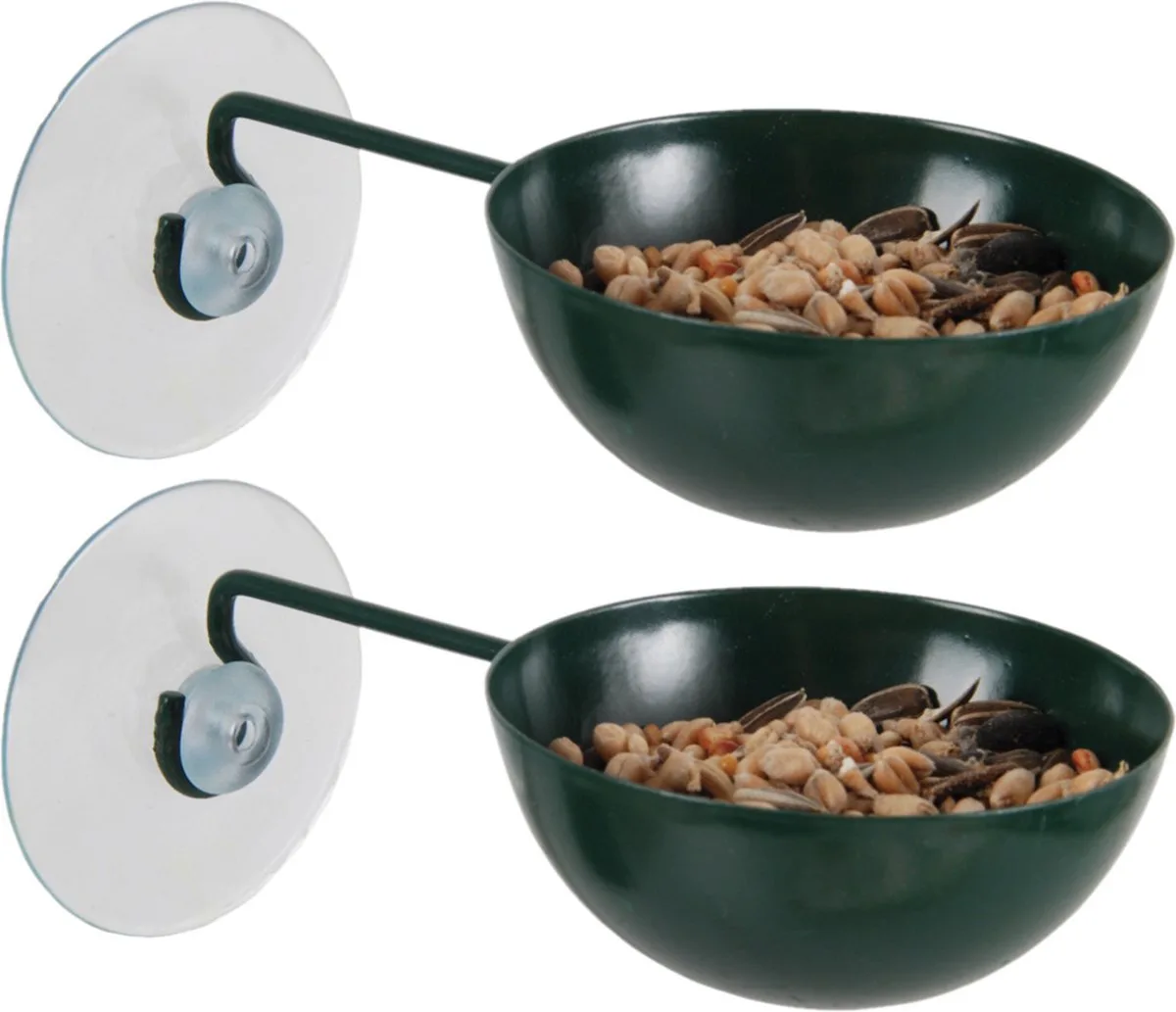Best for Birds Vogelvoederbakje - 2x stuks - voor het raam - 12,5 x 7 x 5 cm - voederplek by Esschert Design in Green – product photo