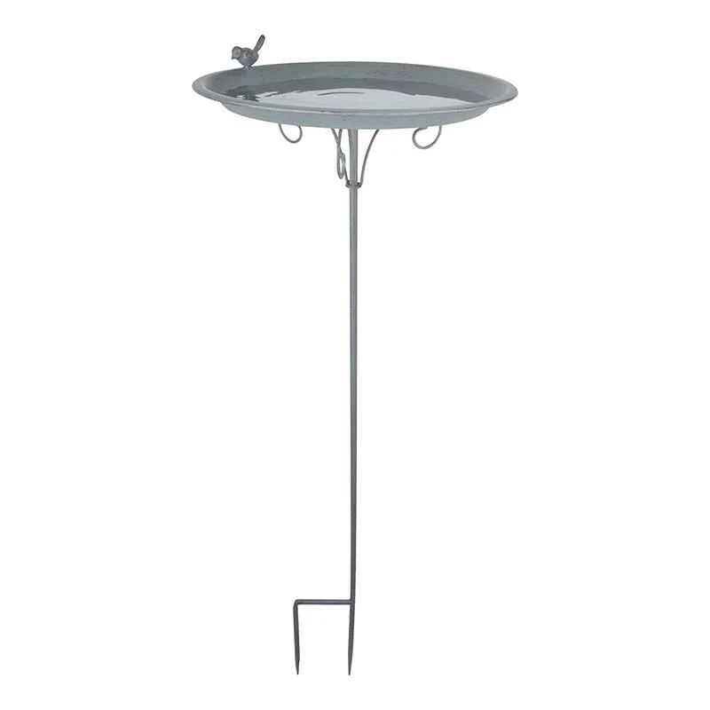 grey Metal vogelbad op pin - LxBxH: 35,1x35,1x106cm by Esschert Design – product photo