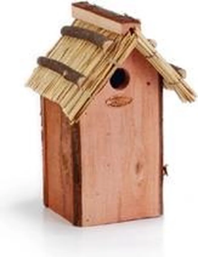 Houten winterkoning nestkast met rieten dak. de Esschert Design en HoutkleurBruin – photo produit