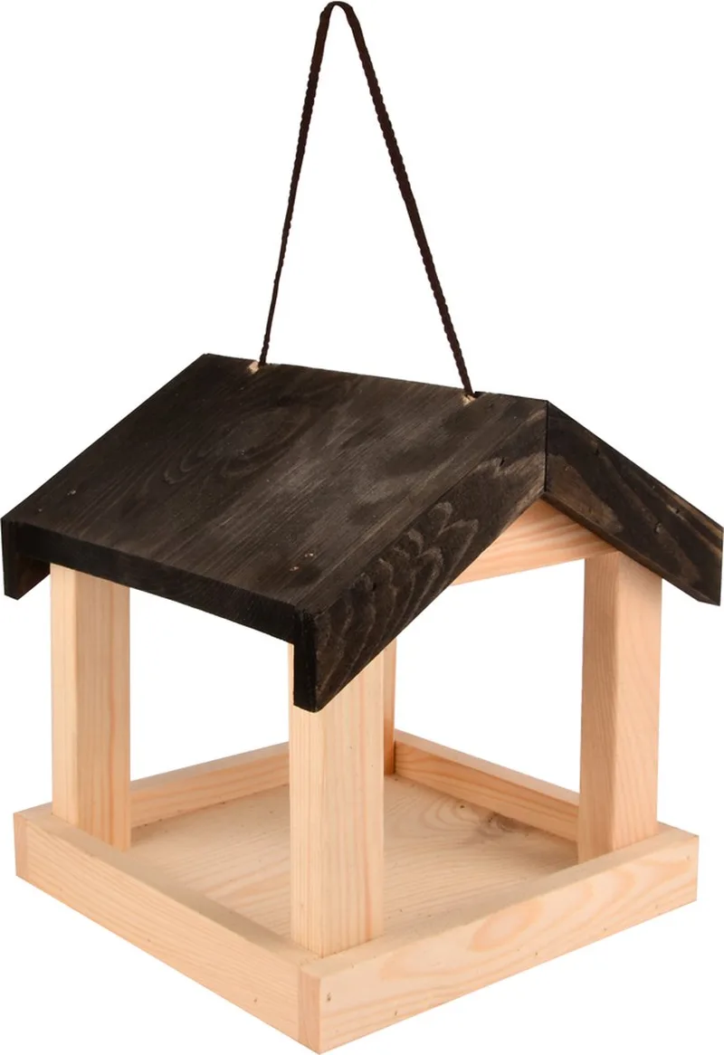 Voederhuis hangend hout 21,5x22x23 cm de Esschert Design en Houtkleur – photo produit