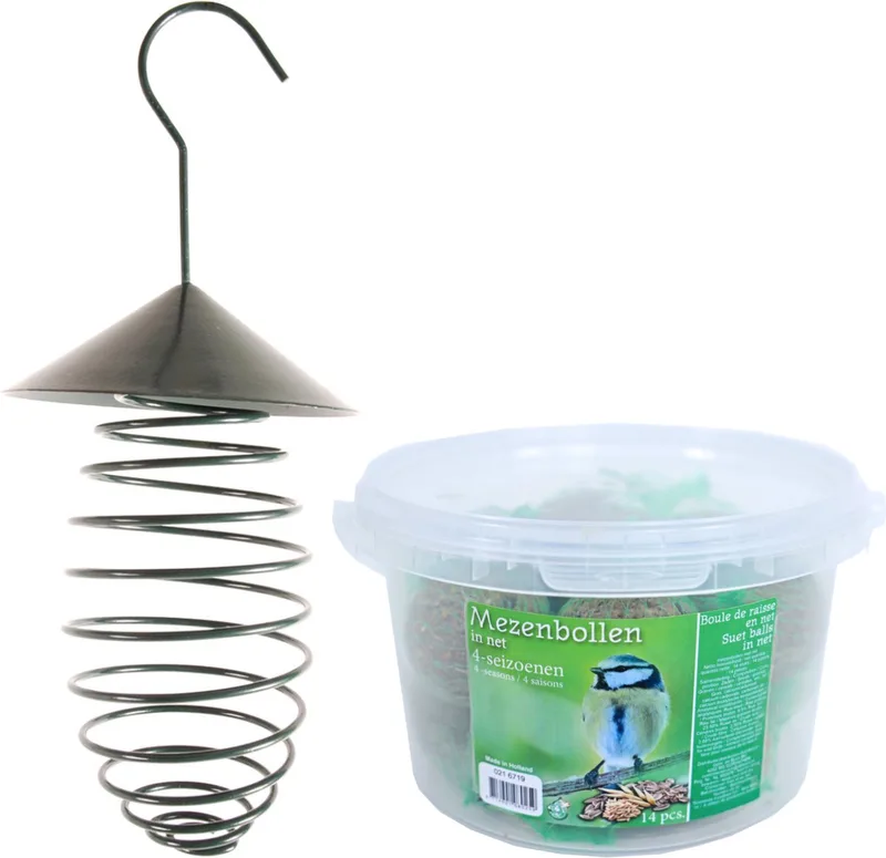 Vogel vetbolhouder met dak donkergroen 25 cm inclusief 14 vetbollen - Vogelvoer - Vogel voederstation - Vogelvoederhuisje de Esschert Design en Vert – photo produit