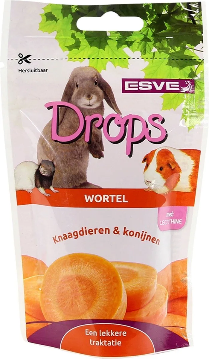 Knaagdier drops mix | 8 smaken | aanvullend diervoeder | 75 g Wortel by Esve – product photo