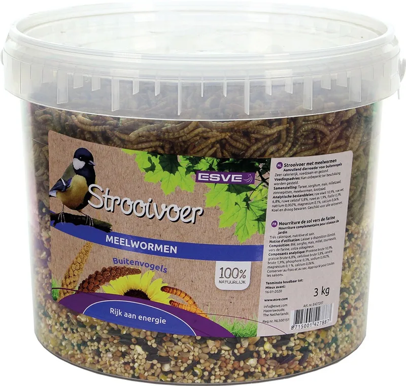 Strooivoer met meelwormen voor tuinvogels | emmer 3 kg by Esve – product photo