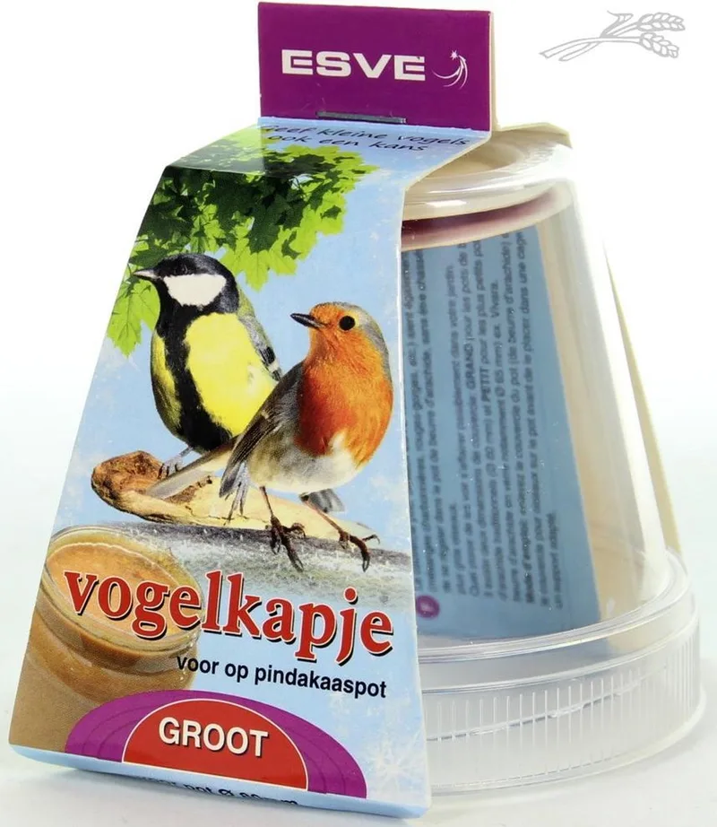 Vogelkapje voor pindakaaspot | small of large | beschermkap voor kleine tuinvogels by Esve – product photo