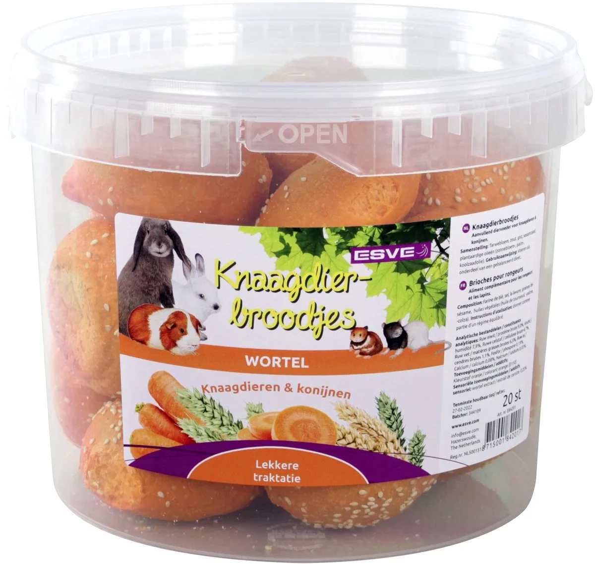 Wortelbroodjes - Knaagsnack voor Konijnen en Knaagdieren - 20 Stuks, Grote Broodjes met Wortelsmaak de Esve – photo produit