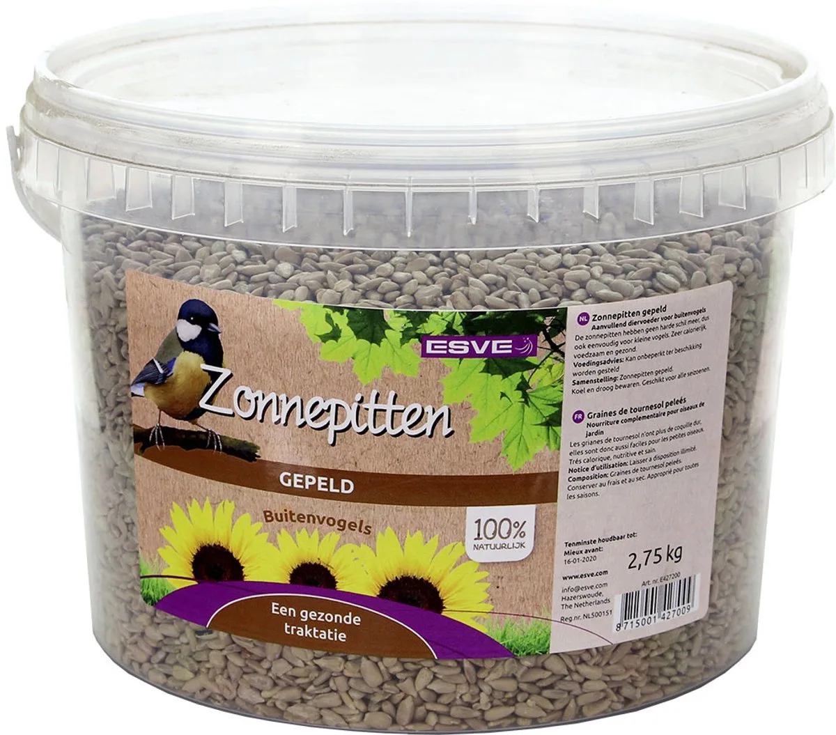 Zonnepitten Gepeld Emmer 2,75 kg - Vogel de Esve – photo produit