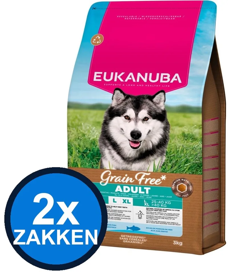 2x Eukanuba Adult Grain Free Large Vis - Hondenvoer Droogvoer - 3 kg by Eukanuba – product photo