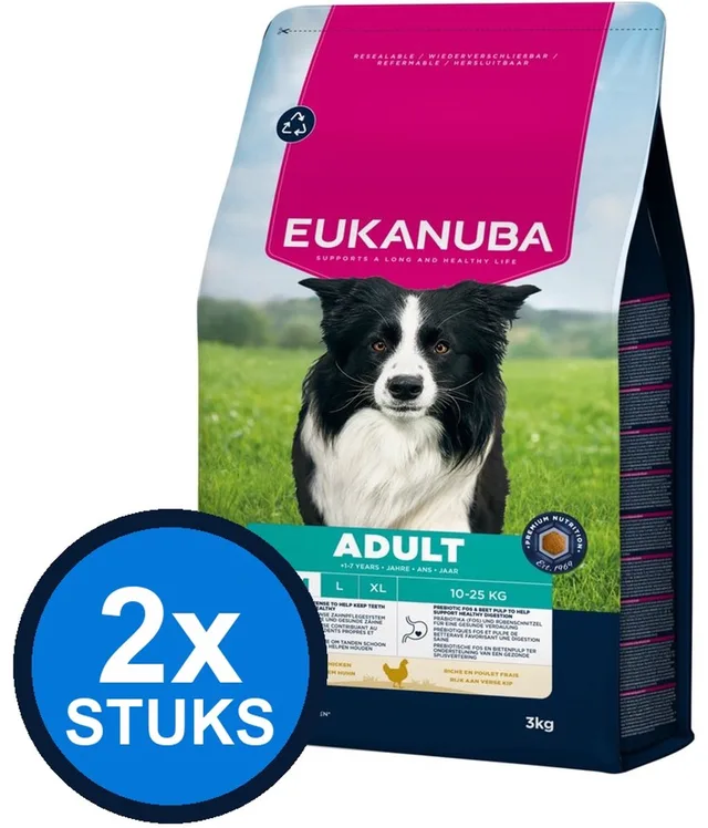 2x Eukanuba Adult Medium Kip - Hondenvoer Droogvoer - 3 kg