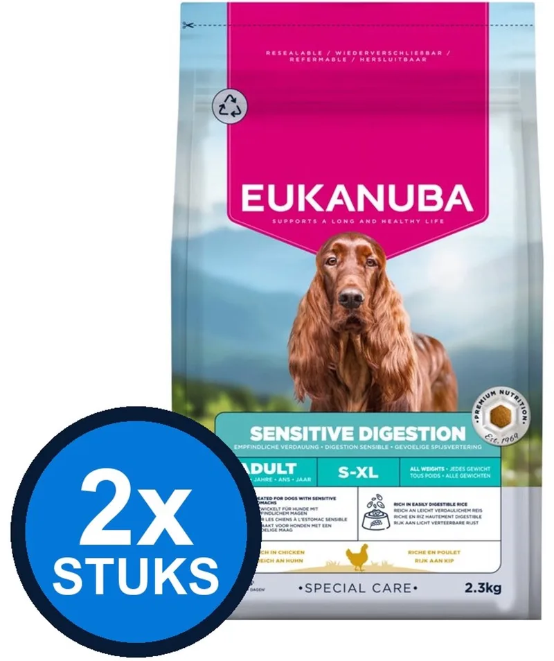 2x Eukanuba Adult Sensitive Digestion Kip - Hondenvoer Droogvoer - 2,3 kg de Eukanuba – photo produit