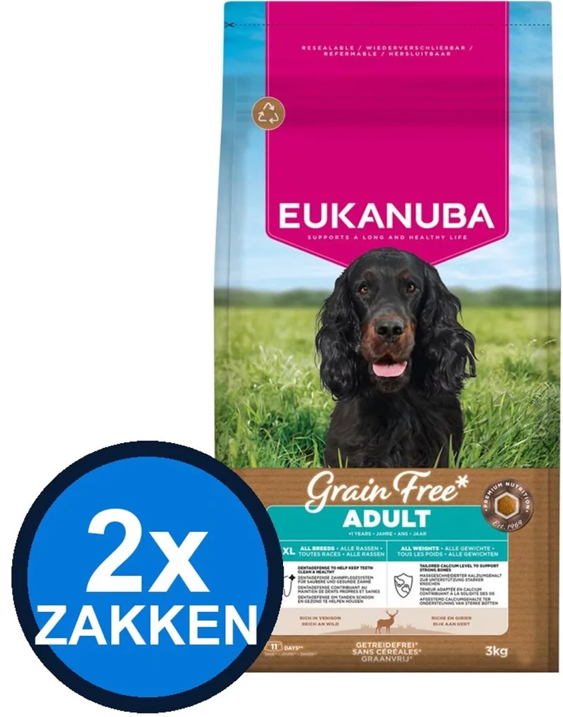 2x Eukanuba - Grain Free Dog Adult All Sizes Venison - Hondenvoer Droogvoer - 3 kg by Eukanuba – product photo