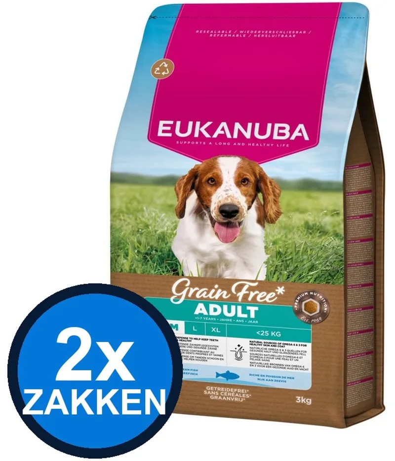 2x Eukanuba - Grain Free Dog Adult Small/medium Ocean Fish - Hondenvoer Droogvoer - 3 kg by Eukanuba – product photo