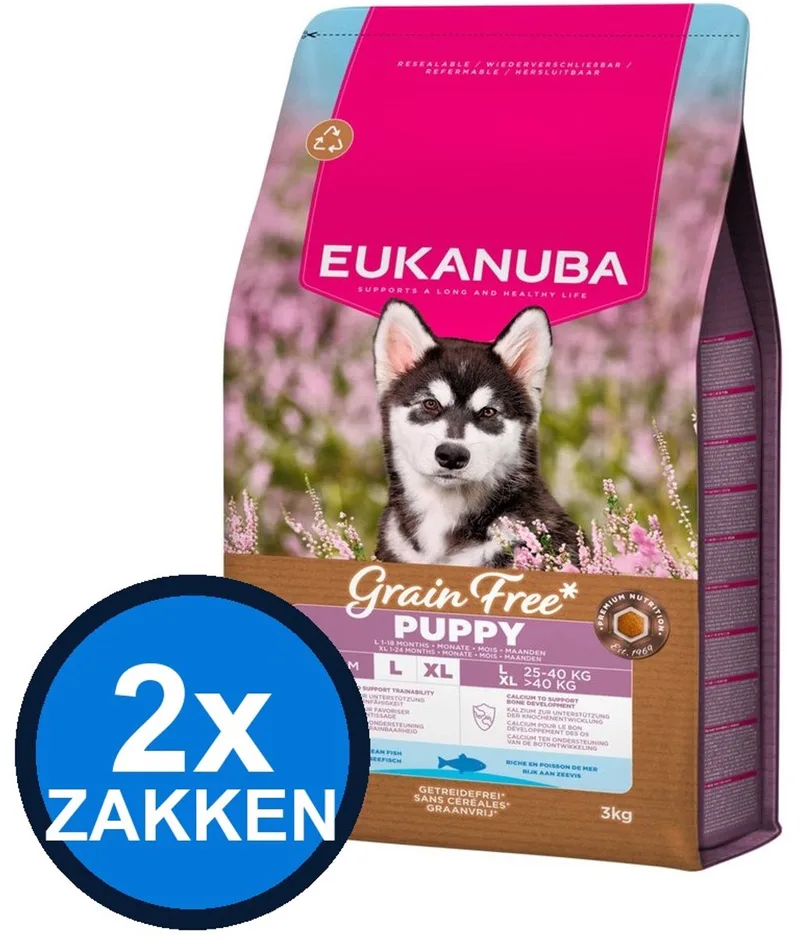 2x Eukanuba - Grain Free Dog Puppy Large Ocean Fish - Hondenvoer Droogvoer - 3 kg fra Eukanuba – produktbillede