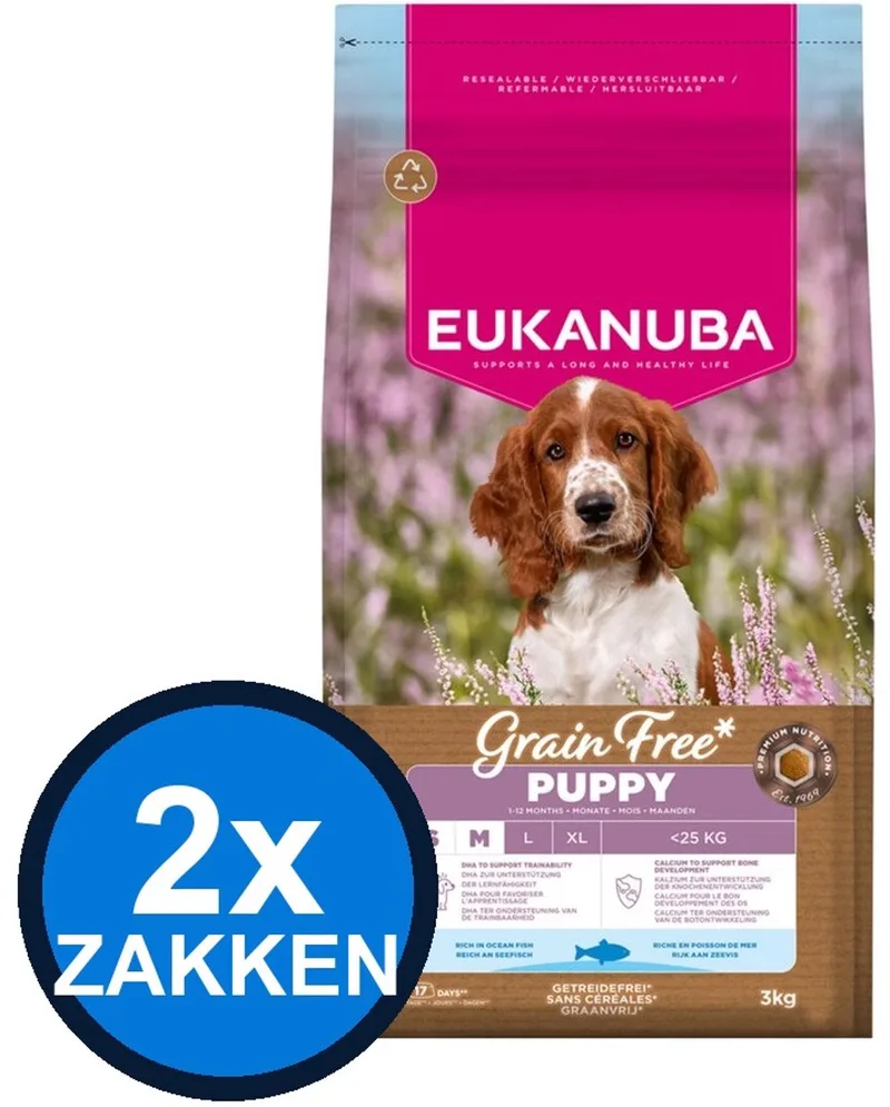 2x Eukanuba - Grain Free Dog Puppy Small/medium Ocean Fish - Hondenvoer Droogvoer - 3 kg de Eukanuba – photo produit