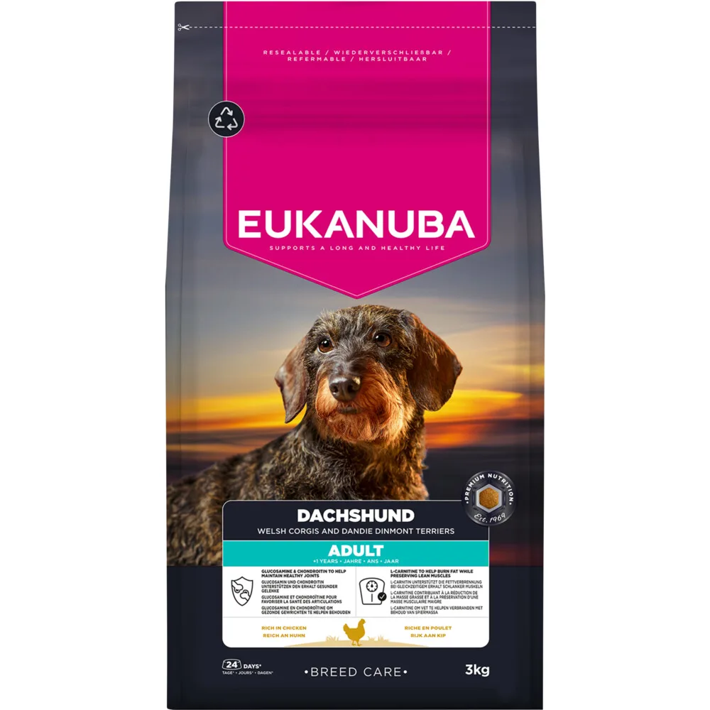 3x Eukanuba Breed Care Hond Droog Adult Teckels Kip 3 kg de Eukanuba – photo produit