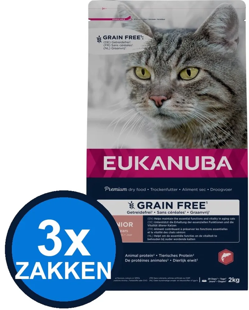 3x Eukanuba - Cat Senior Grainfree Salmon - Kattenvoer Droogvoer - 2 kg by Eukanuba – product photo