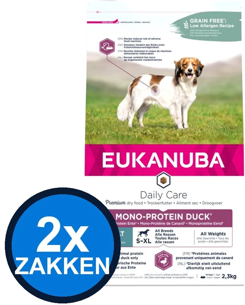 3x Eukanuba - Daily Care Dog Adult Mono-protein Duck - Hondenvoer Droogvoer - 2.3 kg de Eukanuba – photo produit