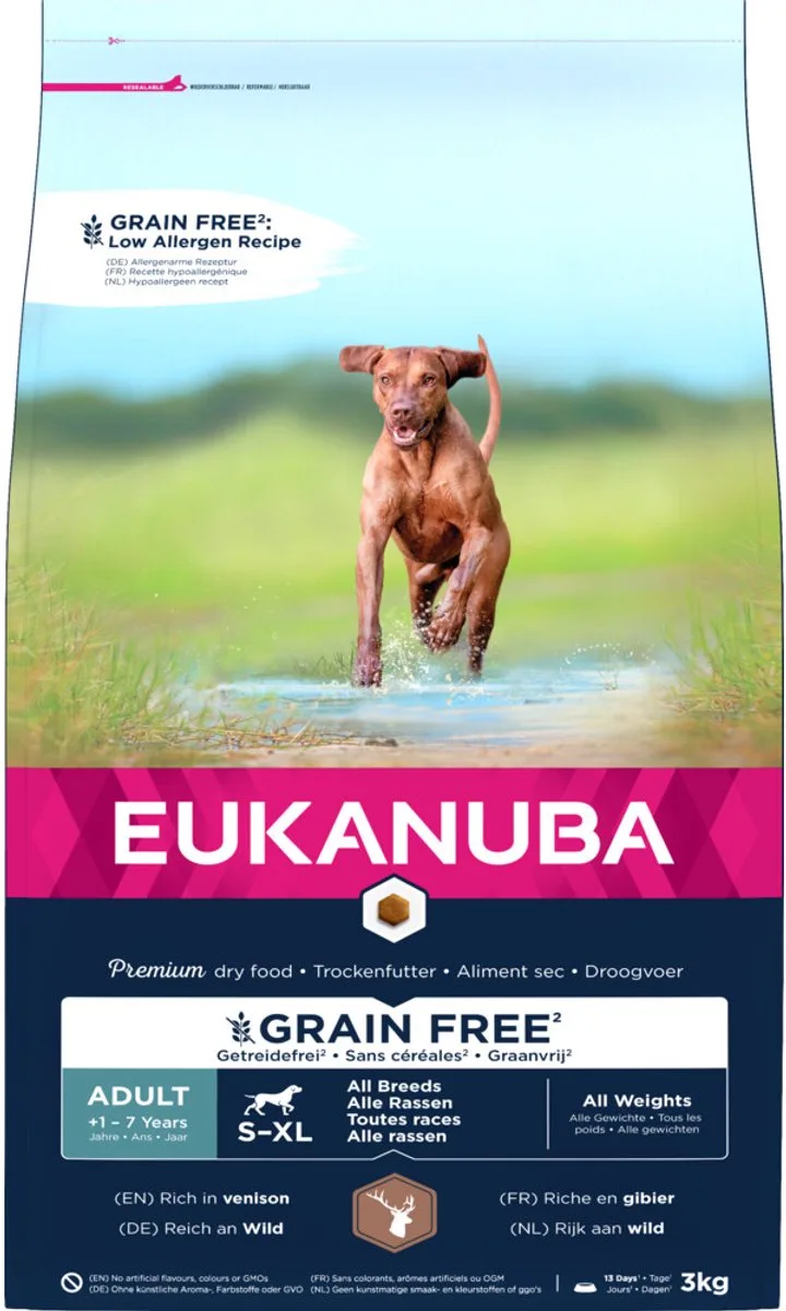 3x Eukanuba Hondenvoer Graanvrij Hert Adult All Sizes 3 kg de Eukanuba – photo produit
