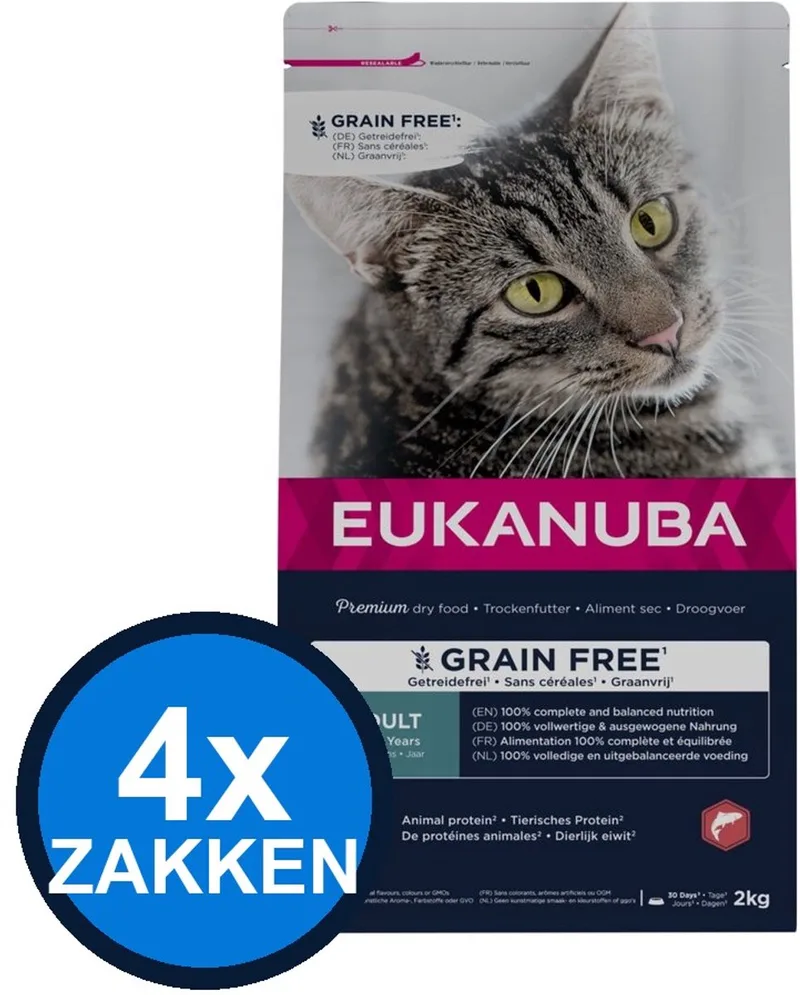 4x Eukanuba - Cat Adult Grainfree Salmon - Kattenvoer Droogvoer - 2 kg de Eukanuba – photo produit
