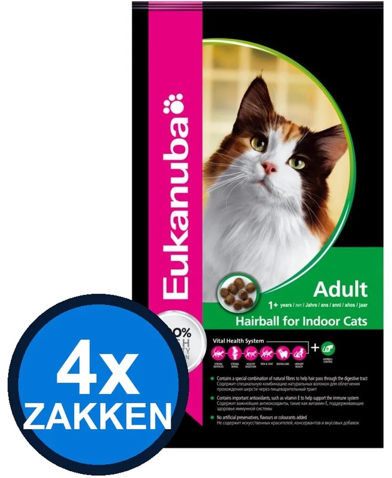 4x Eukanuba - Cat Adult Hairball Control Chicken - Kattenvoer Droogvoer - 2 kg de Eukanuba – photo produit