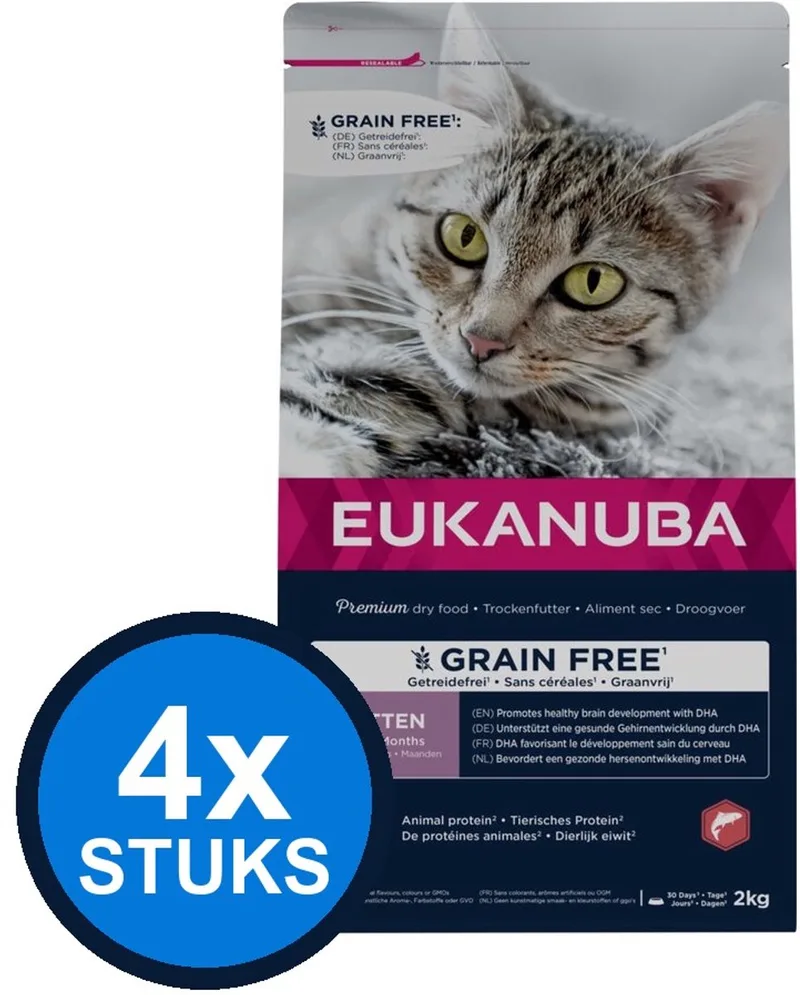 4x Eukanuba - Cat Kitten Grainfree Salmon - Kattenvoer Droogvoer - 2 kg fra Eukanuba – produktbillede