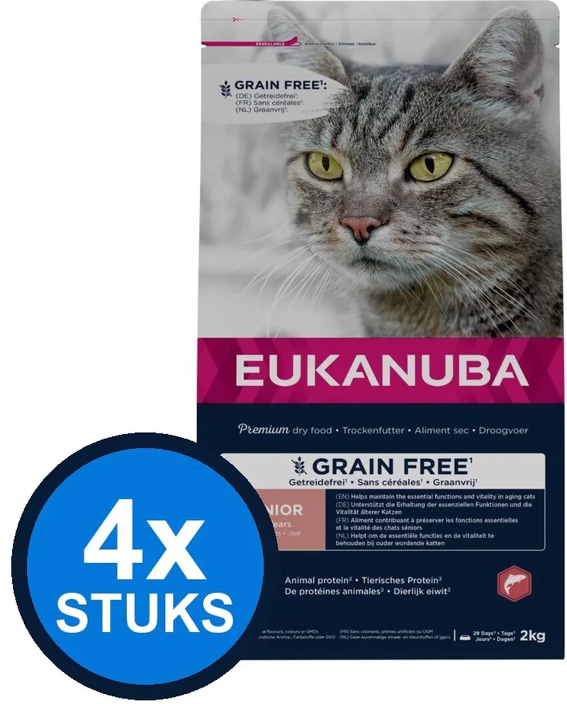 4x Eukanuba - Cat Senior Grainfree Salmon - Kattenvoer Droogvoer - 2 kg by Eukanuba – product photo