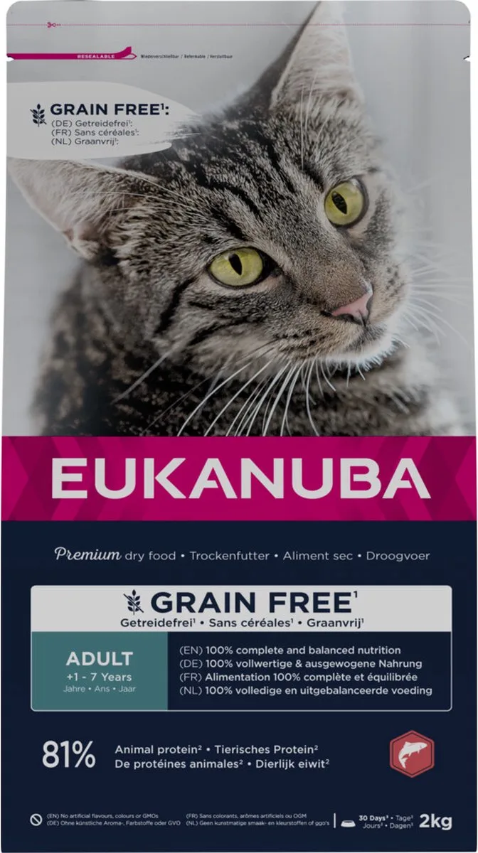 4x Eukanuba Kat Adult Graanvrij Zalm 2 kg från Eukanuba – produktbild