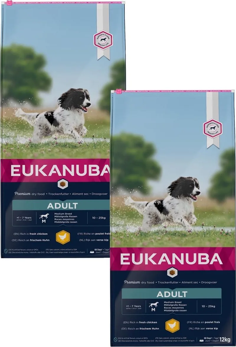 Active Adult Medium Breed Kip - Hondenvoer - 2 x 12 kg de Eukanuba – photo produit