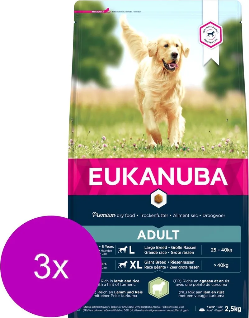 Adult Large Breed Lam&Rijst - Hondenvoer - 3 x 2.5 kg by Eukanuba – product photo
