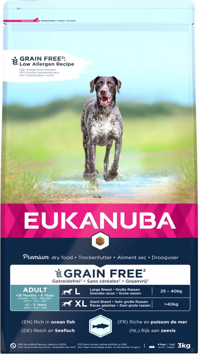 Adult Large Grain Free Zeevis - Hondenvoer - 3 kg de Eukanuba – photo produit