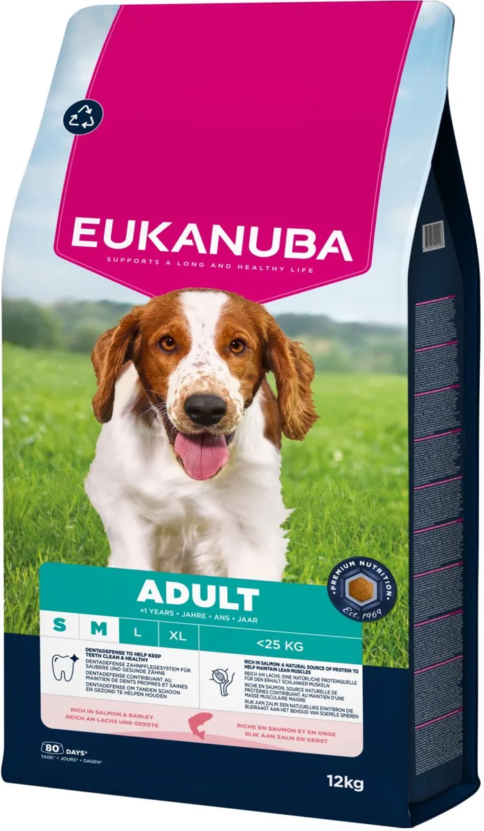 Adult Small & Medium Breed - Hondenbrokken - Zalm Gerst 12 kg de Eukanuba – photo produit